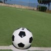 Pallone da calcio su campo in erba sintetica.