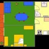 Appartamento con cucina, bagno, soggiorno e camera, terrazzo con piante.