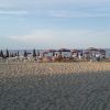 Spiaggia con ombrelloni e lettini.